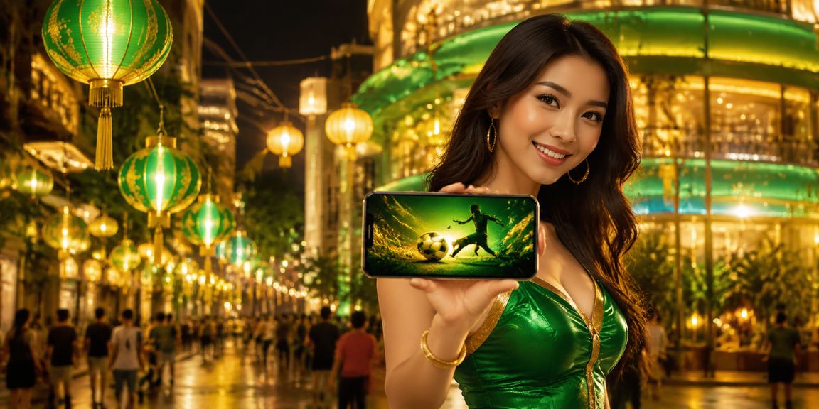 Người dùng Hà Nội xem lịch thi đấu thể thao trên điện thoại dưới ánh đèn lồng buổi tối